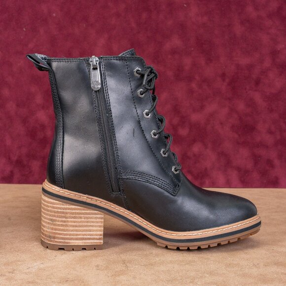 Timberland Women Sienna Black Leather Zip Lace Lug Combat Ankle Boots size 6 - Picture 8 of 8